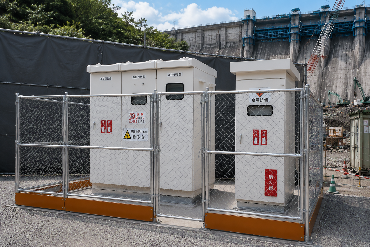 ダム工事の仮設電気設備工事イメージ