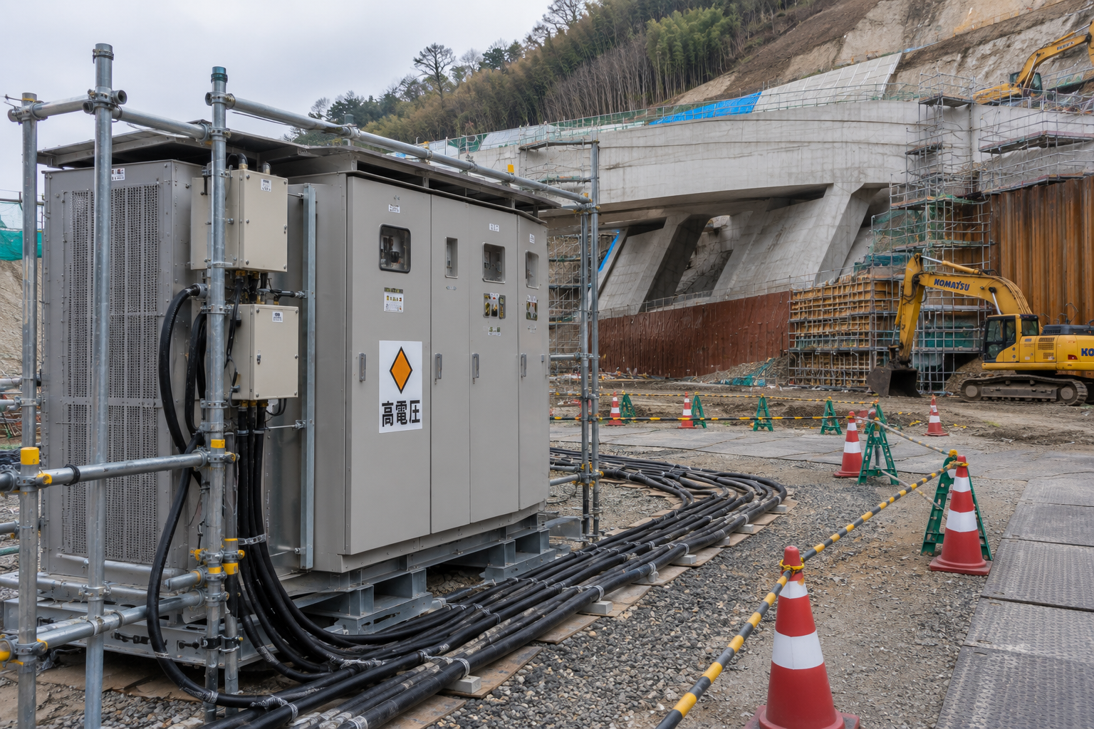 ダム・導水路工事の仮設電気設備工事