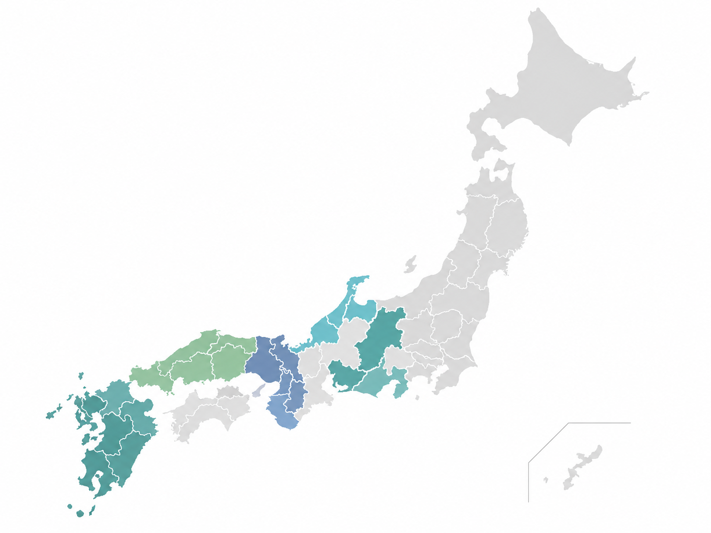 吉田電設エンジニアリングの対応エリアを色分けした日本地図